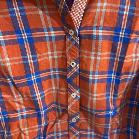 Talbots Women Long Sleeve Button Down Orangee Plaid Size Mp - Picture 3 of 5